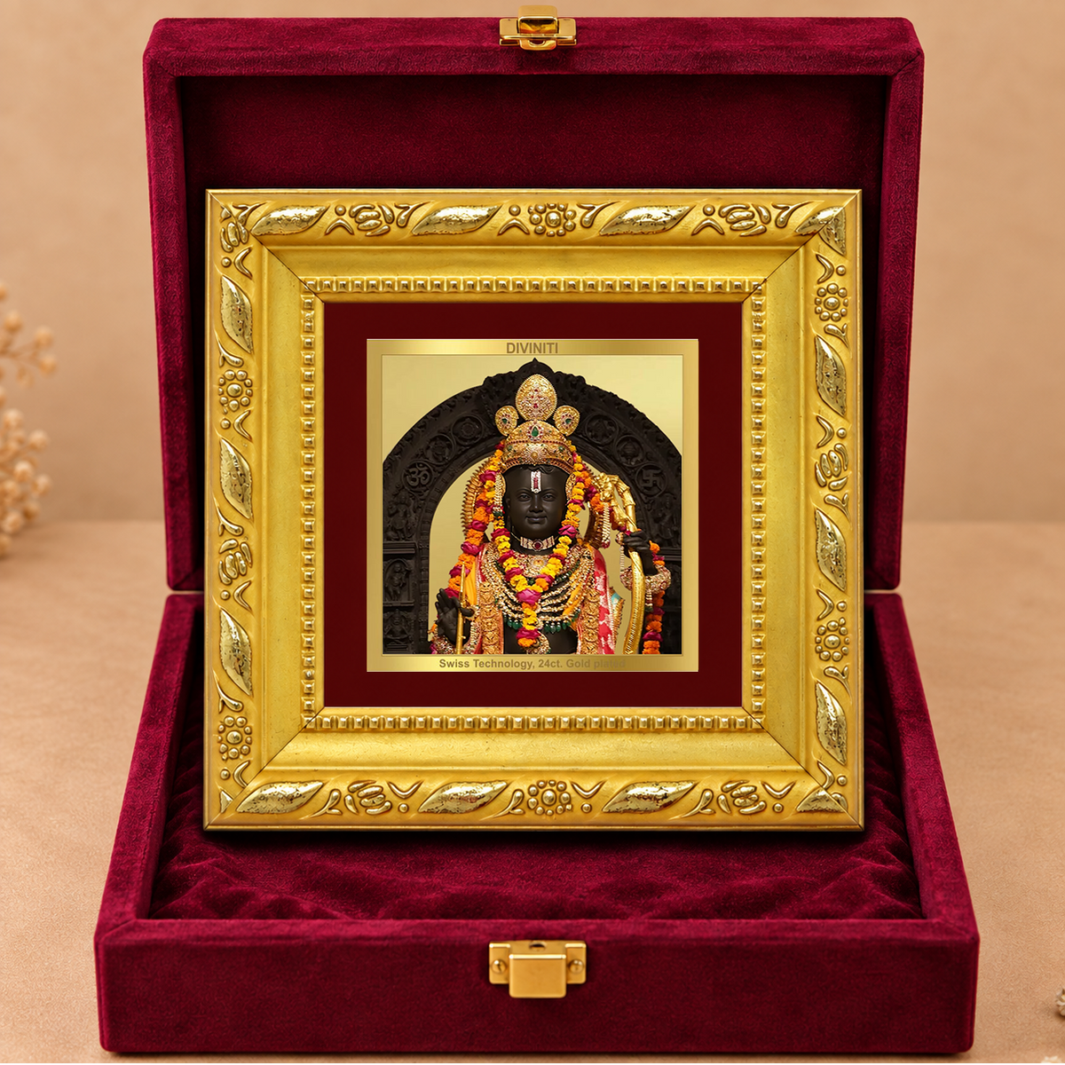 24K Gold-Plated Lord Ram Lalla Frame | Premium Gift Box | 10x10 CM