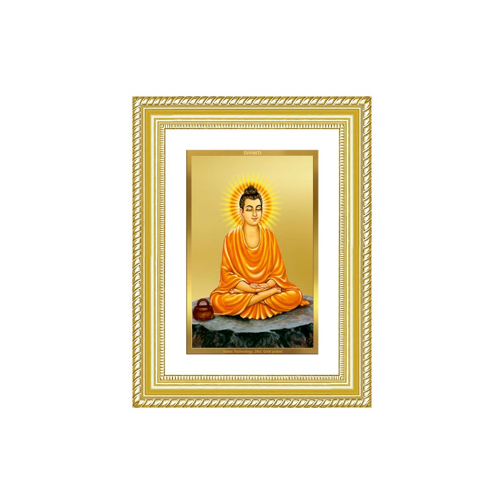 Diviniti 24K Gold Plated Buddha (Classic) Divine Wall Frame for Home Mandir & Office Decor | Luxury Spiritual Gift