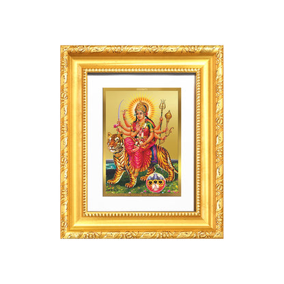 Diviniti 24K Gold Plated Durga - Sherawali Mata With Pind |Divine Table Top Frame for Home Mandir & Office Decor | Luxury Spiritual Gift