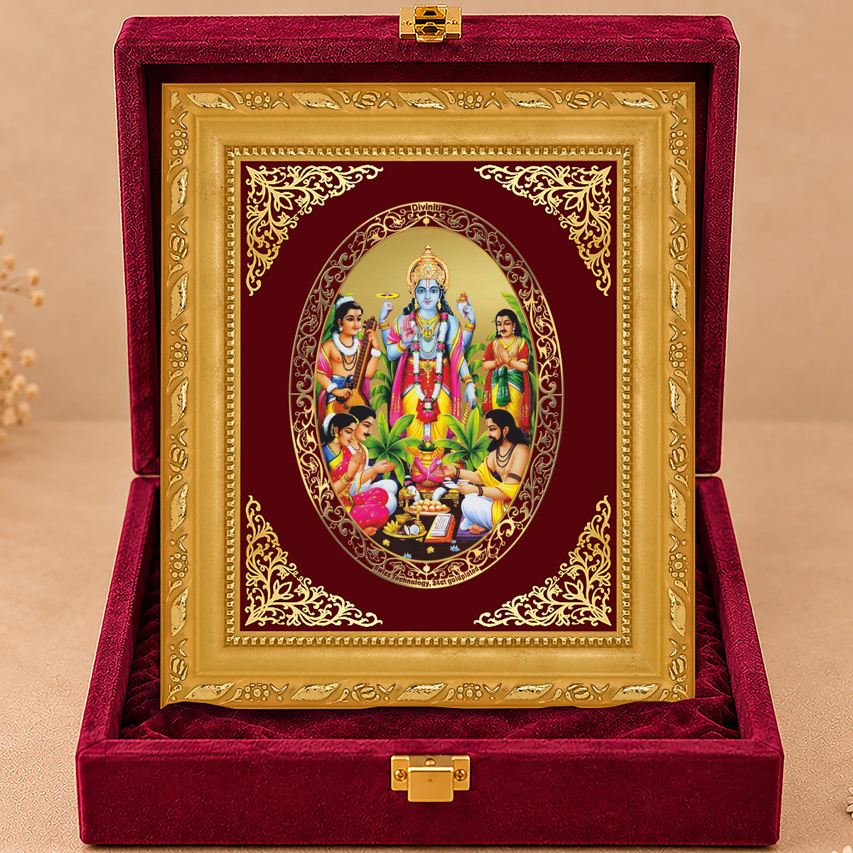 24K Gold-Plated Lord Satya Narayan Frame | Premium Gift Box | 21.5x17.5 CM
