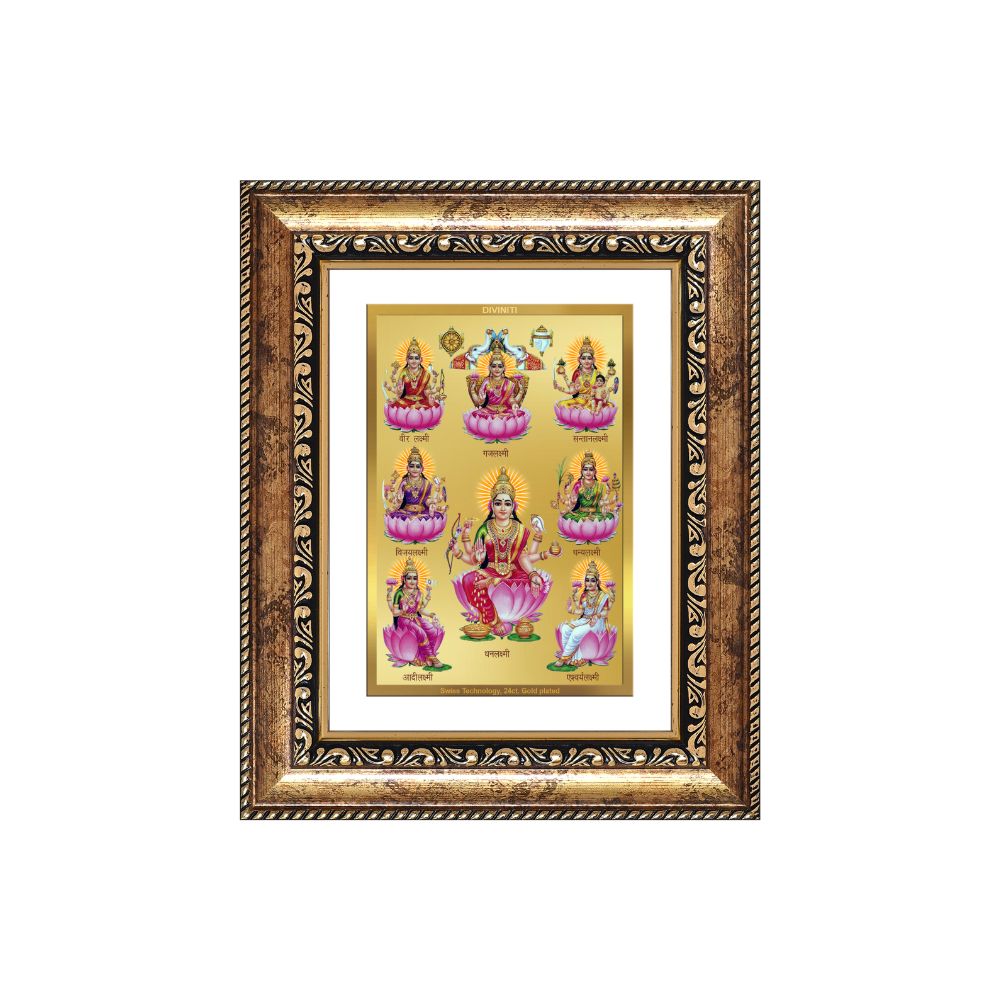 Diviniti 24K Gold Plated Ashtalakshmi Divine Wall and Table Top Frame for Home Mandir & Office Decor | Luxury Spiritual Gift
