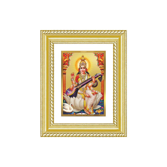 Diviniti 24K Gold Plated Saraswati Mata (Classic) Divine Wall and Table Top Frame for Home Mandir & Office Decor | Luxury Spiritual Gift
