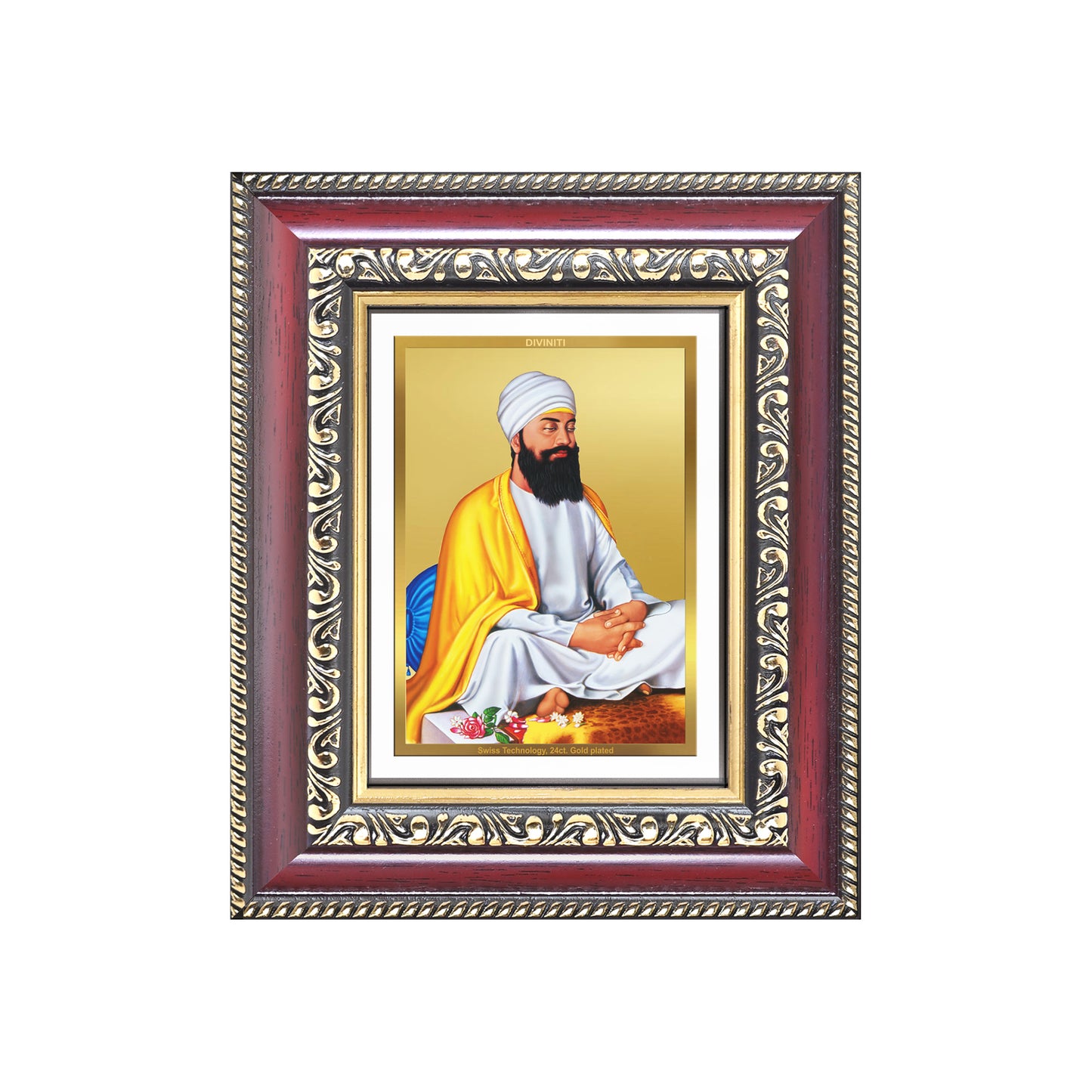 Diviniti 24K Gold Plated Guru Tegh Bahadur Sahib Ji (Classic) Sacred Sikh Table Top Frame for Home Decor & Office Ambiance | Premium Spiritual Gift