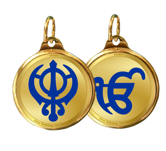 Diviniti 24K Double sided Gold Plated Pendant KHANDA SAHIB & IK ONKAR |22 MM Flip Coin (1 PCS)
