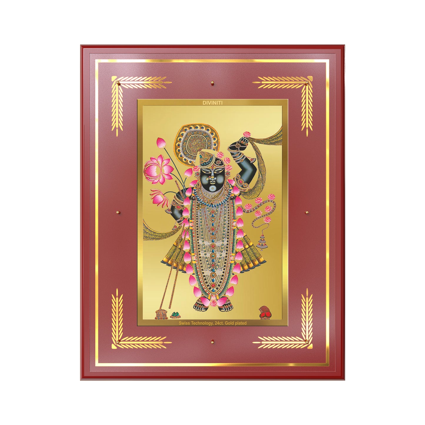 Lord Shrinathji | Divine form of Krishna from Nathdwara Wall Mount Photo Frame in 24K Gold Plated Foil