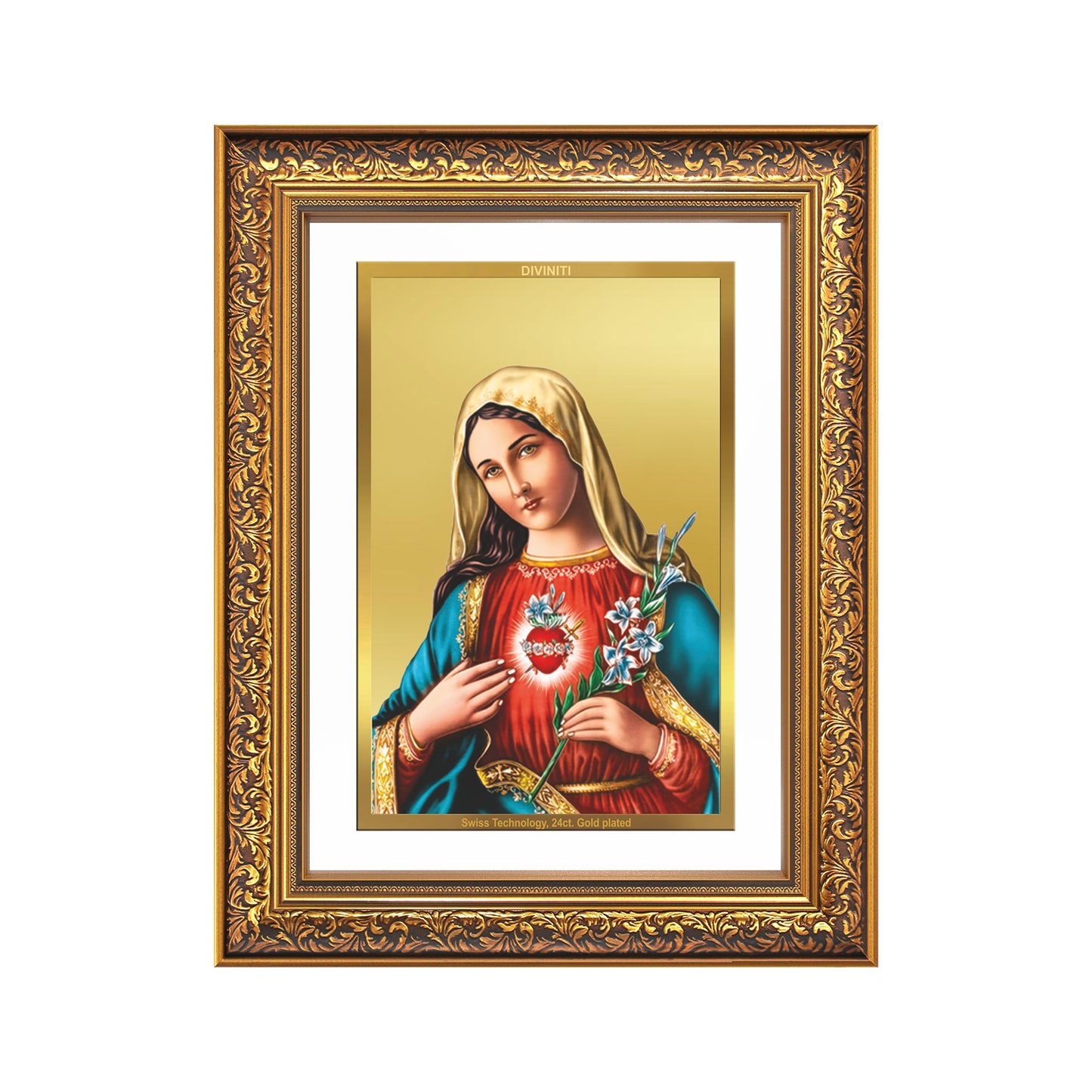 Diviniti 24K Gold Plated Mother Mary (Classic) Divine Wall Frame for Home Mandir & Office Decor | Luxury Spiritual Gift
