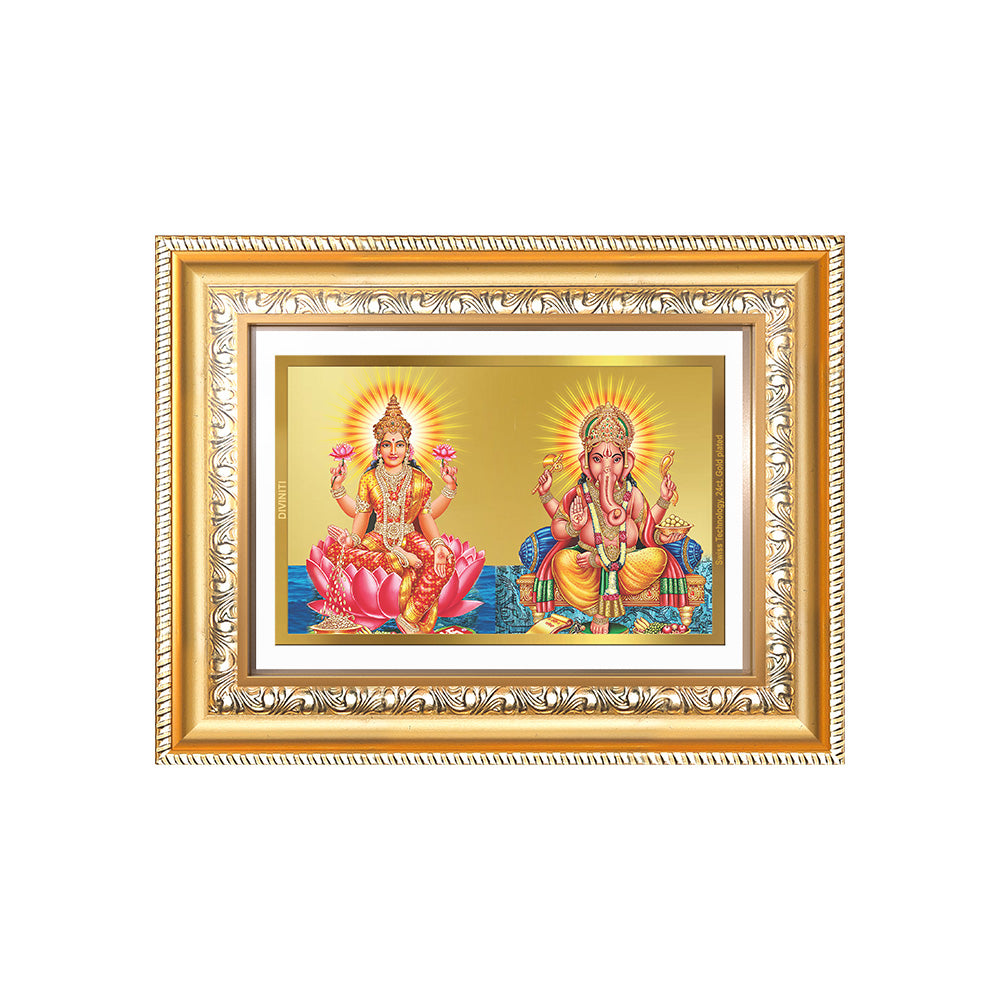 Diviniti 24K Gold Plated Lakshmi Ganesha (Classic) Divine Wall Frame for Home Mandir & Office Decor | Luxury Spiritual Gift