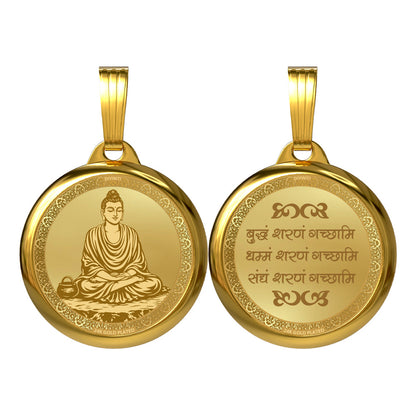 Diviniti 24K Gold Plated Buddha & Sacred Mantra Pendant – 18mm Double-Sided Spiritual Pendant