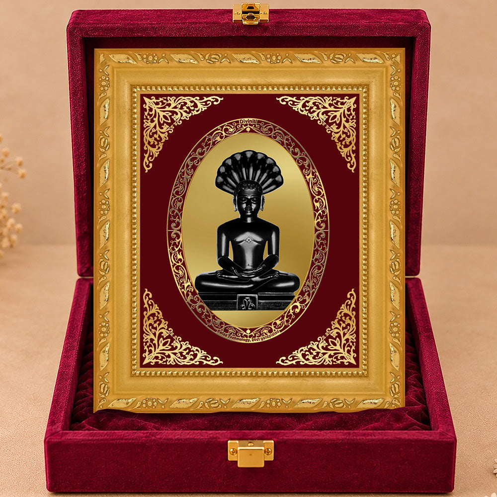 24K Gold-Plated Parshwanath Ji Frame | Premium Gift Box | 17.5x21.5 CM