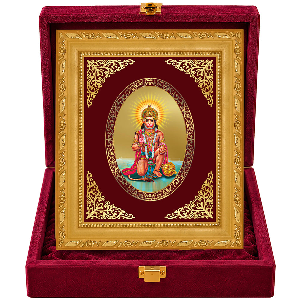 24K Gold-Plated Lord Hanuman Frame | Premium Gift Box | 16x13.5 CM