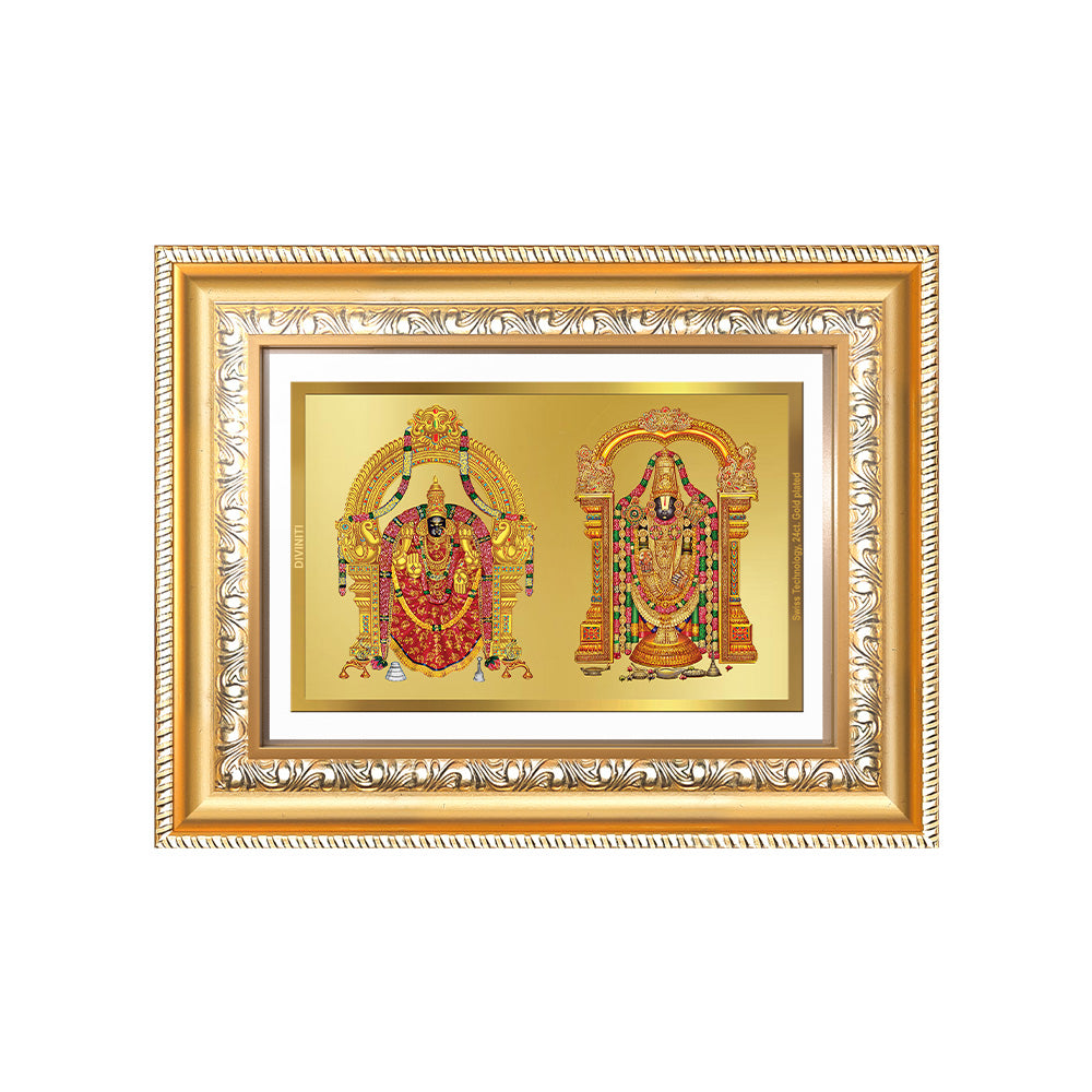 Diviniti 24K Gold Plated Padmavati And Balaji (Classic) Divine Wall Frame for Home Mandir & Office Decor | Luxury Spiritual Gift