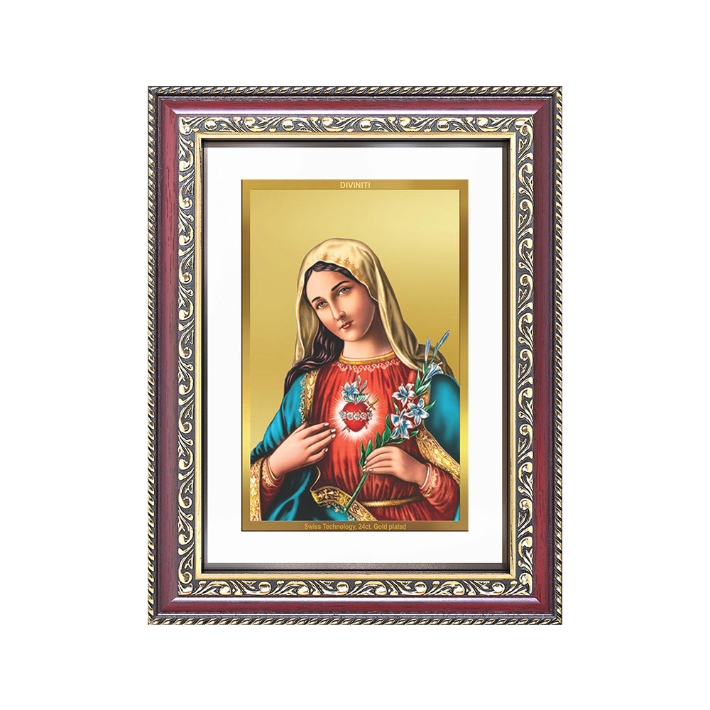 Diviniti 24K Gold Plated Mother Mary (Classic) Divine Wall Frame for Home Mandir & Office Decor | Luxury Spiritual Gift