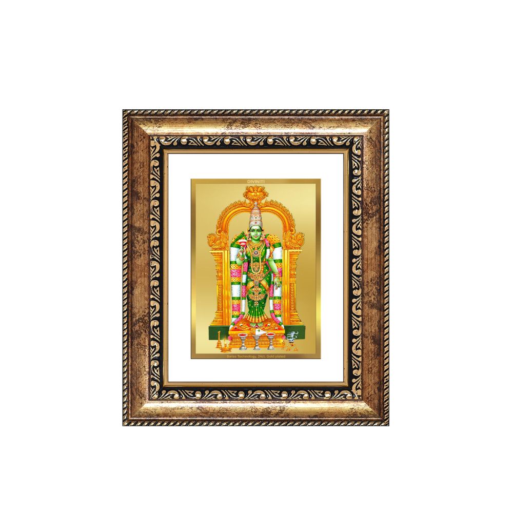 Diviniti 24K Gold Plated Meenakshi Amman Divine Table Top Frame for Home Mandir & Office Decor | Luxury Spiritual Gift