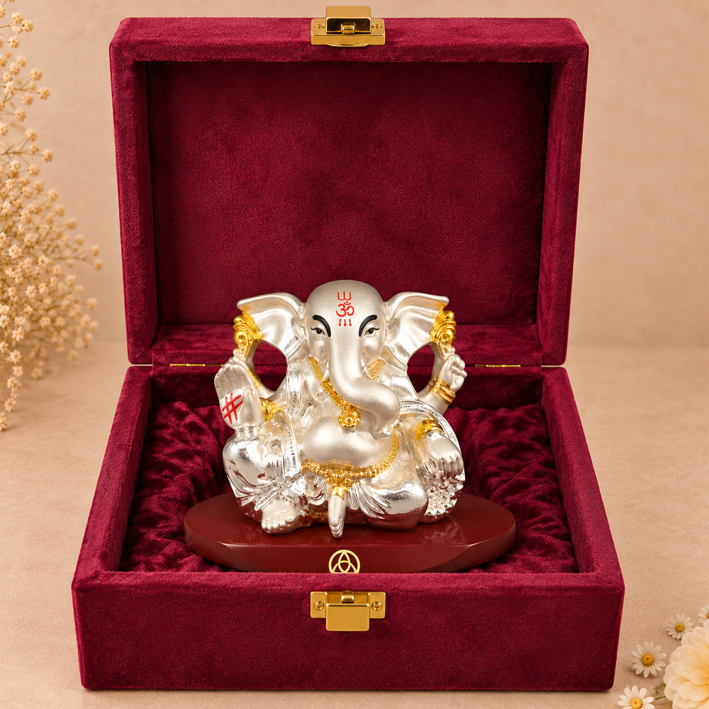 DIVINITI 999 Silver-Plated Lord Ganesha Idol | Car & Home Décor | Gift Box | 5x7 CM