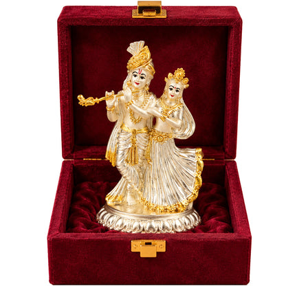 999 Silver-Plated Dual-Tone Radha Krishna Idol | Premium Gift Box | 11.5x8 CM
