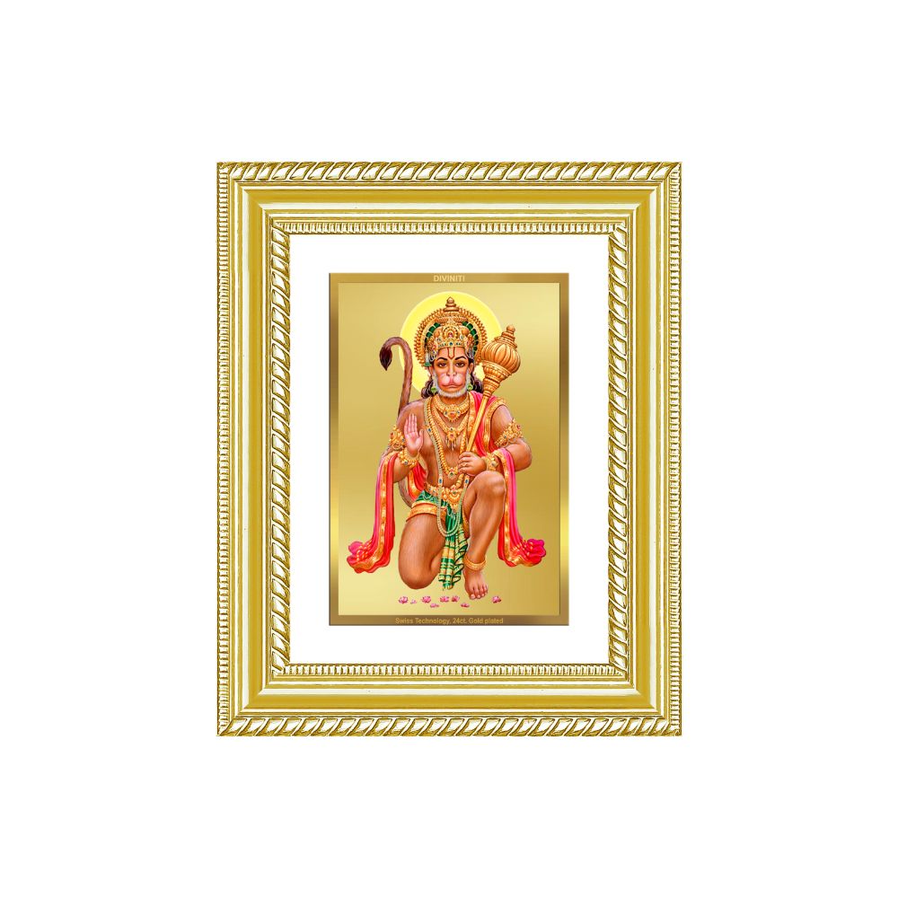 Diviniti 24K Gold Plated Hanuman With Blessings (Classic) Divine Wall and Table Top Frame for Home Mandir & Office Decor | Luxury Spiritual Gift