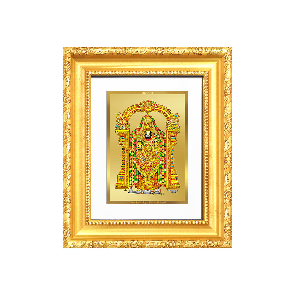 Diviniti 24K Gold Plated Tirupati Balaji Divine Table Top Frame for Home Mandir & Office Decor | Luxury Spiritual Gift