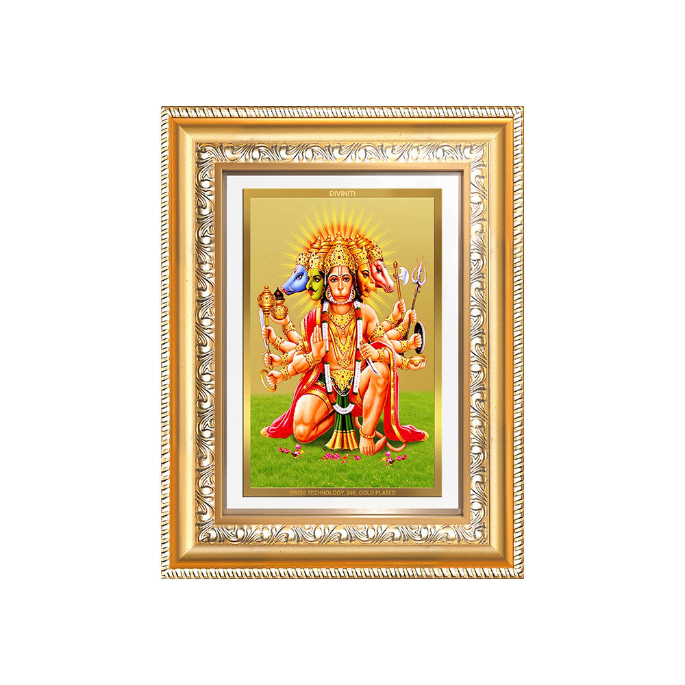 Diviniti 24K Gold Plated Panchmukhi Hanuman (Classic) Divine Wall Frame for Home Mandir & Office Decor | Luxury Spiritual Gift