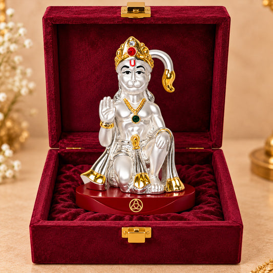DIVINITI 999 Silver-Plated Hanuman Idol | Car & Home Décor | Gift Box | 9x6 CM