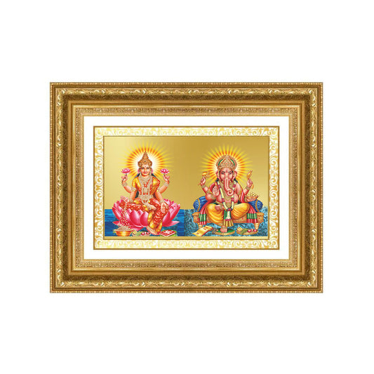 Diviniti 24K Gold Plated Lakshmi Ganesha (Classic) Divine Wall Frame for Home Mandir & Office Decor | Luxury Spiritual Gift