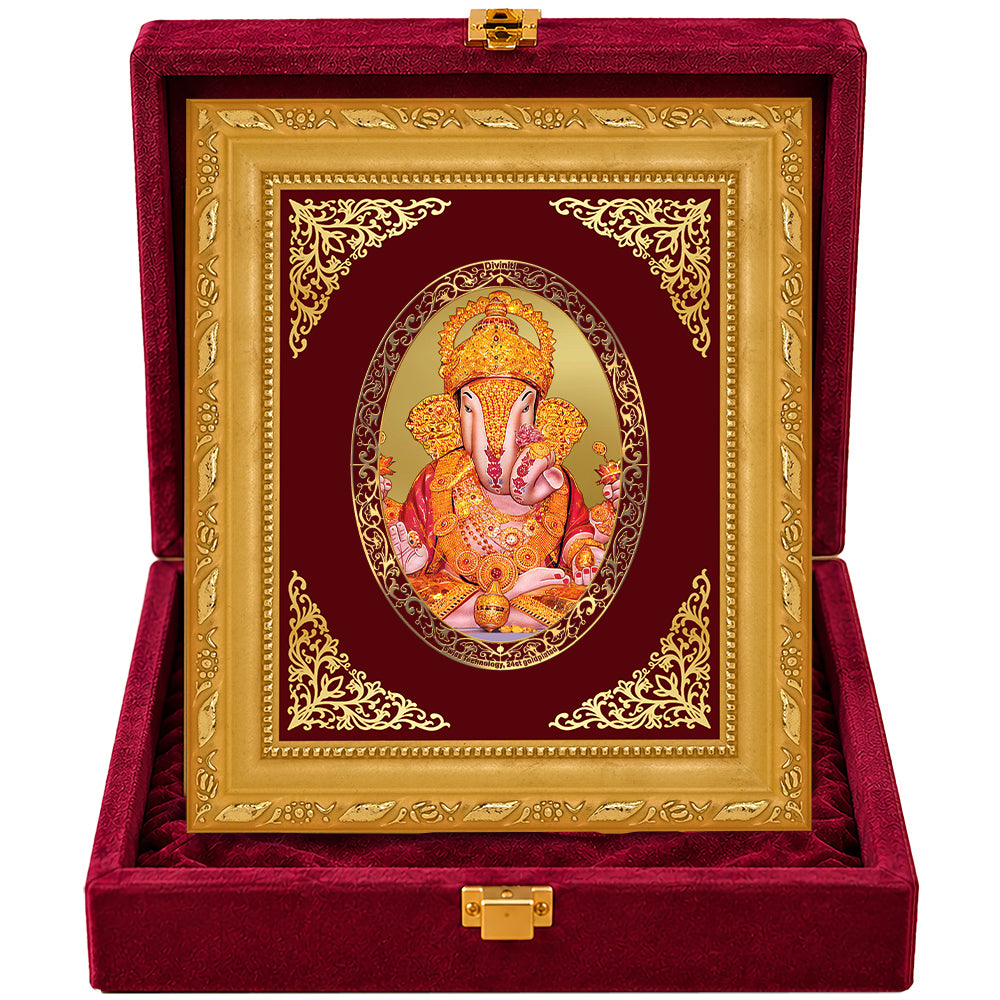24K Gold-Plated Dagadu Ganesha Frame | Premium Gift Box | 16x13.5 CM