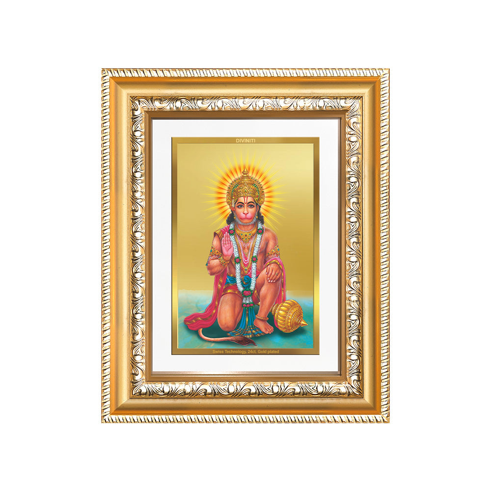 Diviniti 24K Gold Plated Ashirwad Hanuman (Classic) Divine Wall and Table Top Frame for Home Mandir & Office Decor | Luxury Spiritual Gift
