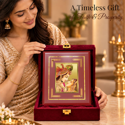 24K Gold-Plated Radha Krishna MDF Frame | Premium Gift Box | 13.5x16 CM