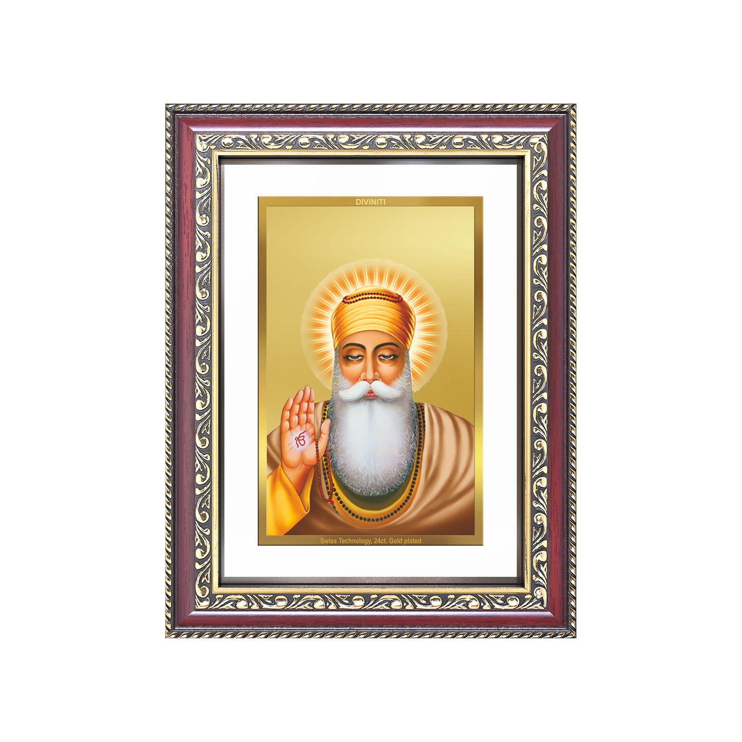 Diviniti 24K Gold Plated Guru Nanak Dev Ji (Classic) Sacred Sikh Wall Frame for Home Decor & Office Ambiance | Premium Spiritual Gift