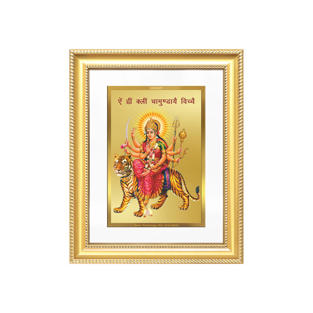 Diviniti 24K Gold Plated Durga With Mantra (Classic) Divine Wall Frame for Home Mandir & Office Decor | Luxury Spiritual Gift