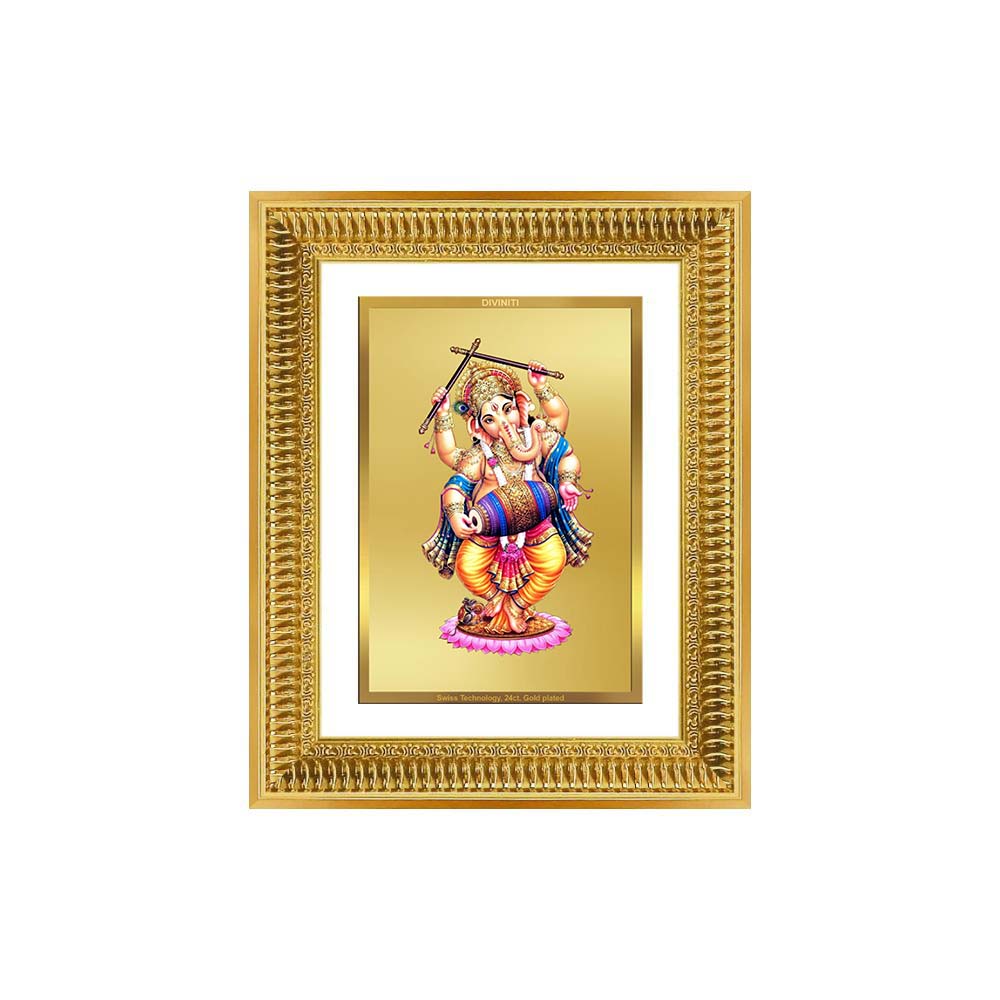 Diviniti 24K Gold Plated Dancing Ganesha (Classic) Divine Wall Frame for Home Mandir & Office Decor | Luxury Spiritual Gift