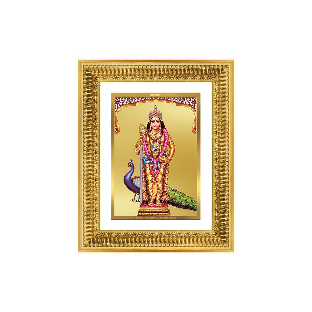 Diviniti 24K Gold Plated Murugan (Classic) Divine Wall Frame for Home Mandir & Office Decor | Luxury Spiritual Gift