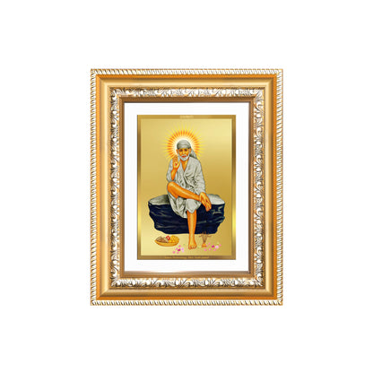 Diviniti 24K Gold Plated Sai Baba (Classic) Divine Wall and Table Top Frame for Home Mandir & Office Decor | Luxury Spiritual Gift