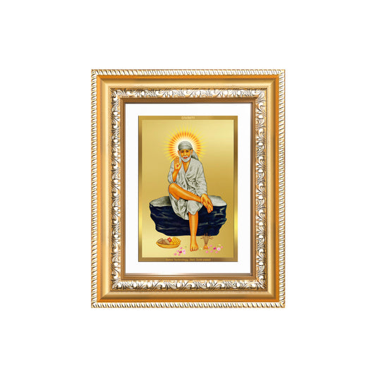 Diviniti 24K Gold Plated Sai Baba (Classic) Divine Wall and Table Top Frame for Home Mandir & Office Decor | Luxury Spiritual Gift