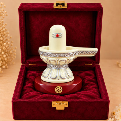 999 Silver-Plated Shivling Resin Idol for Car Dashboard & Home Decor | Premium Gift Box | 8x8 CM