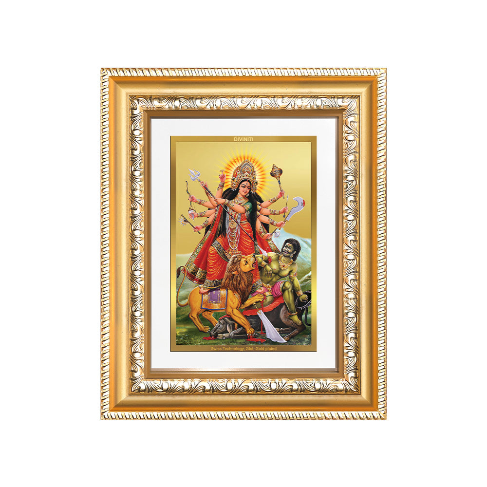 Diviniti 24K Gold Plated Durga - Mahishasura Mardini (Classic) Divine Wall and Table Top Frame for Home Mandir & Office Decor | Luxury Spiritual Gift
