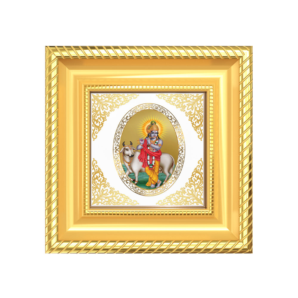 Lord Krishna with Cow | Divine Krishna Royal Tabletop Photo Frame in 24K Gold Plated Foil