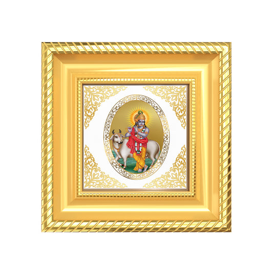 Lord Krishna with Cow | Divine Krishna Royal Tabletop Photo Frame in 24K Gold Plated Foil
