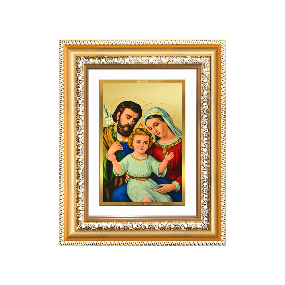 Diviniti 24K Gold Plated Holy Family (Classic) Divine Wall and Table Top Frame for Home Mandir & Office Decor | Luxury Spiritual Gift