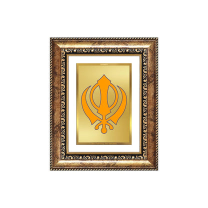 Diviniti 24K Gold Plated Khanda Sahib (Classic) Divine Wall and Table Top Frame for Home Mandir & Office Decor | Luxury Spiritual Gift