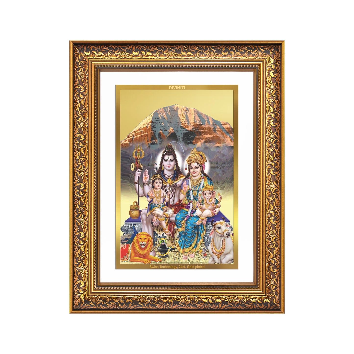 Diviniti 24K Gold Plated Shiv Parivar (Classic) Divine Wall Frame for Home Mandir & Office Decor | Luxury Spiritual Gift