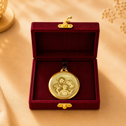Diviniti 24K Double Sided Gold Plated Pendant Holy Family & Holy Cross | 18 MM Flip Coin (1 PCS)