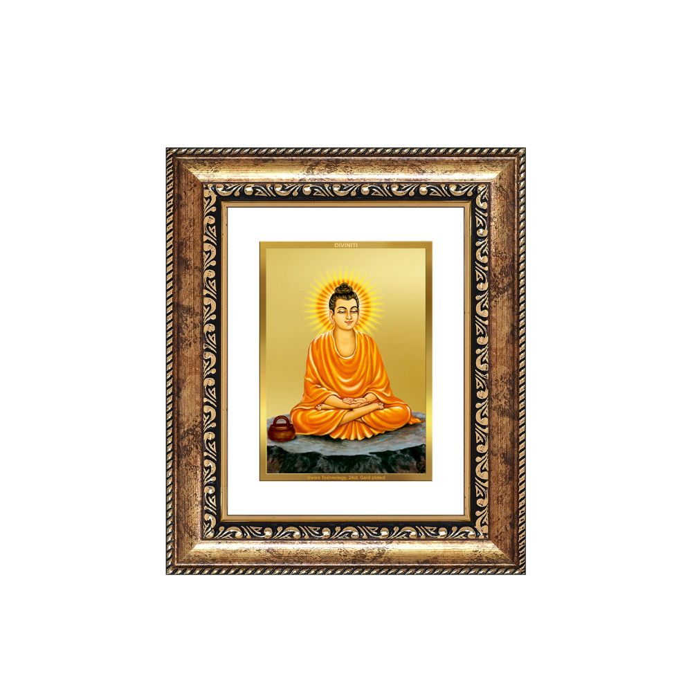 Diviniti 24K Gold Plated Buddha Divine Table Top Frame for Home Mandir & Office Decor | Luxury Spiritual Gift