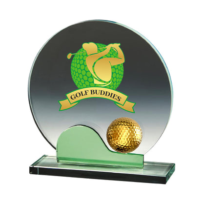 Diviniti Crystal Golf Trophy with 24K Gold Plated Golf Ball Small Statue | Premium Golf Award | Elegant Sports Trophy