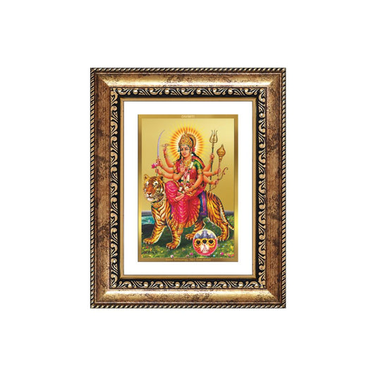 Diviniti 24K Gold Plated Durga - Sherawali Mata With Pind (Classic) Divine Wall and Table Top Frame for Home Mandir & Office Decor | Luxury Spiritual Gift