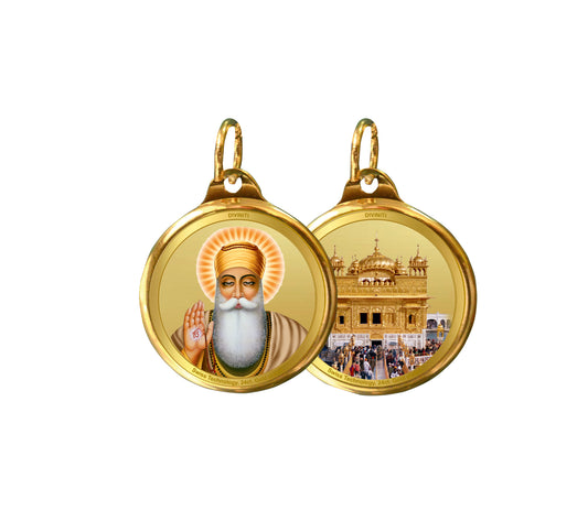 Diviniti 24K Gold Plated Foil 18MM Double Sided Pendant Guru Nanak Dev Ji & Sachkhand Shri Darbar Sahib (Golden Temple)