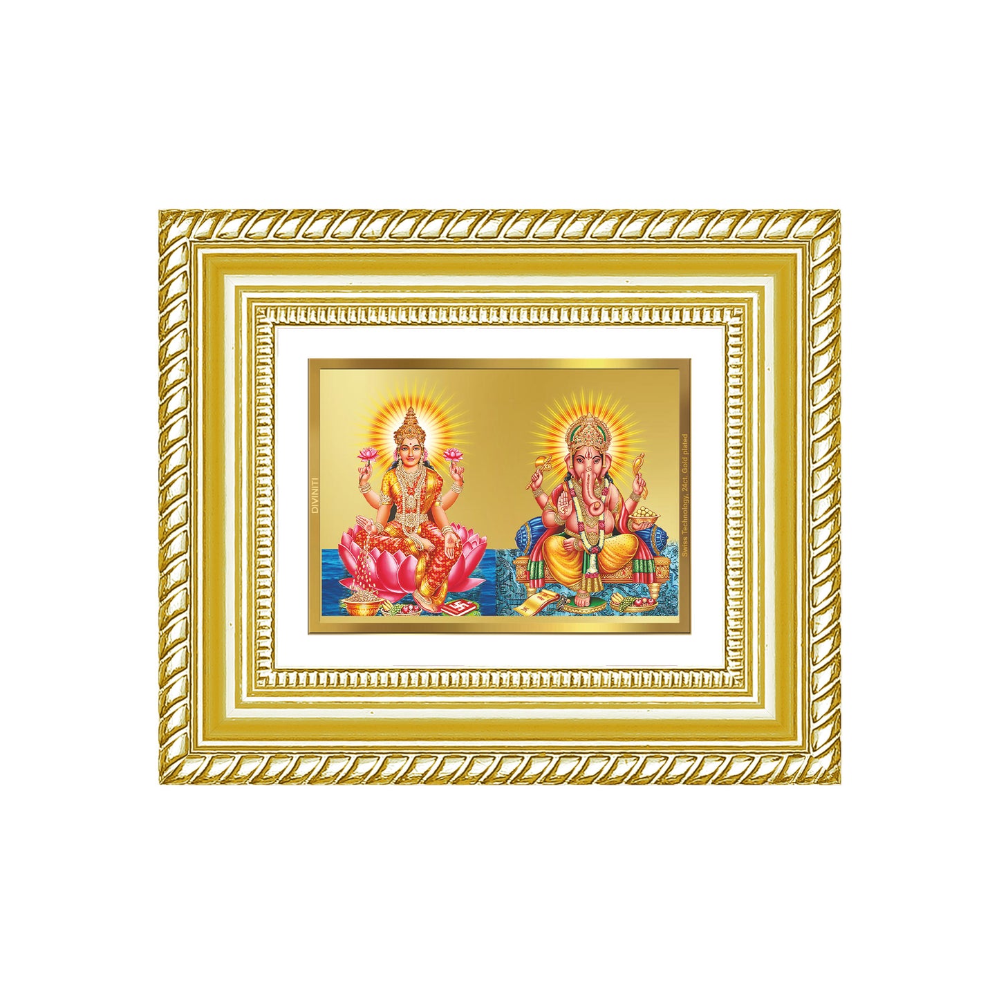 Diviniti 24K Gold Plated Lakshmi Ganesha Divine Table Top Frame for Home Mandir & Office Decor | Luxury Spiritual Gift