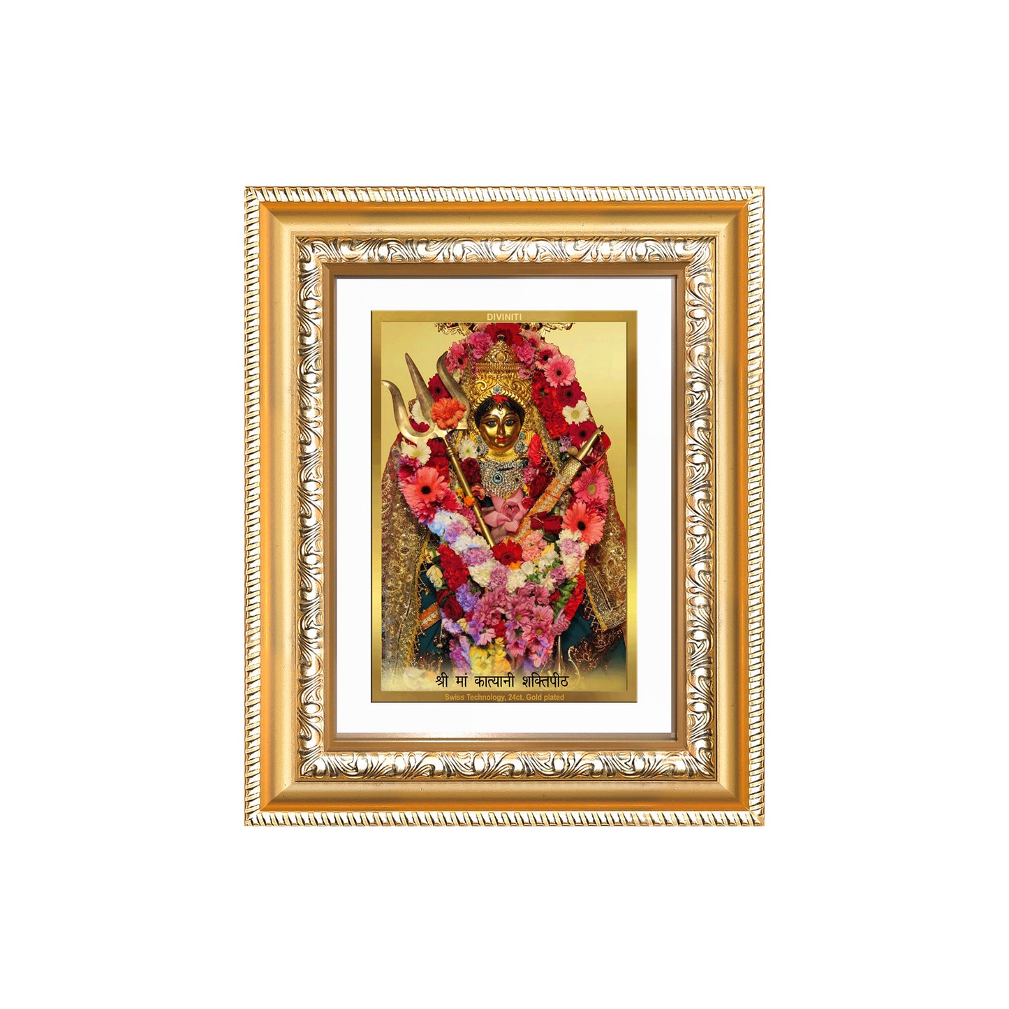 Diviniti 24K Gold Plated Katyayani Mata (Classic) Divine Wall and Table Top Frame for Home Mandir & Office Decor | Luxury Spiritual Gift