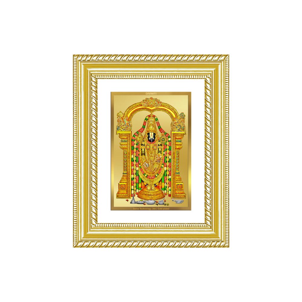 Diviniti 24K Gold Plated Tirupati Balaji Divine Wall and Table Top Frame for Home Mandir & Office Decor | Luxury Spiritual Gift
