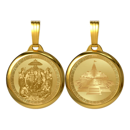 DIVINITI 24K Gold Plated Ram Darbar & Sacred Temple Pendant – 18mm Double-Sided Spiritual Pendant