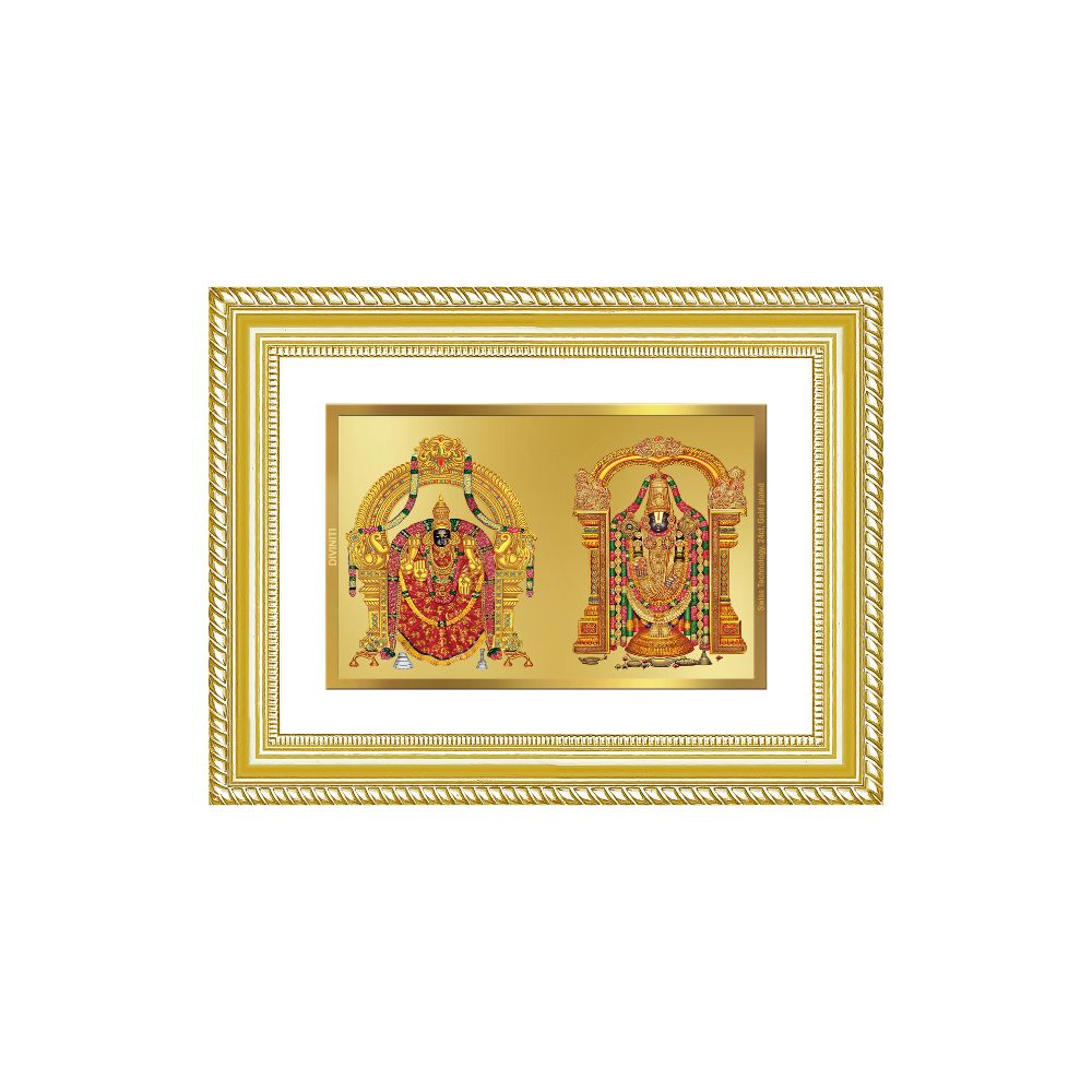 Diviniti 24K Gold Plated Padmavati And Balaji (Classic) Divine Wall Frame for Home Mandir & Office Decor | Luxury Spiritual Gift